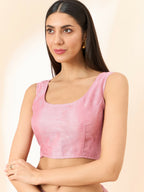 Pink Organza Geometric Embroidered Saree with Unstitched Blouse Piece - Roozal | Grocsy