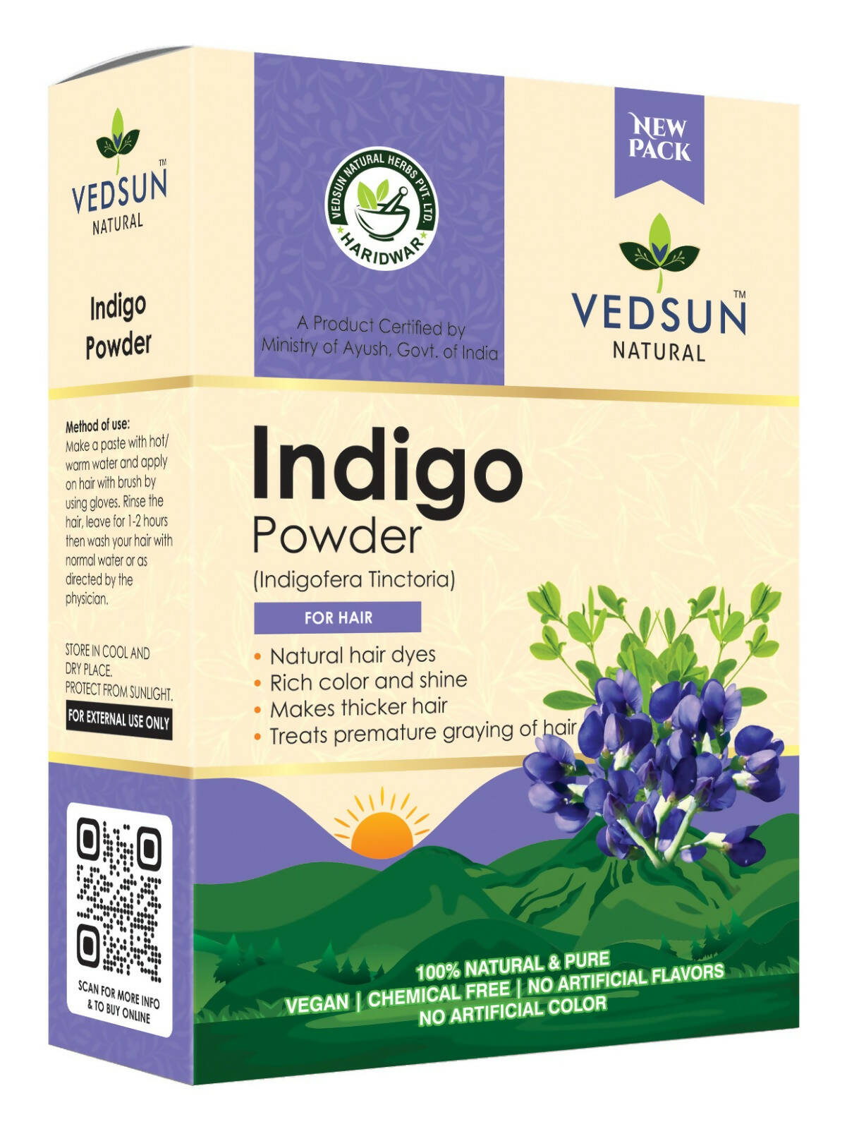 Vedsun Naturals Indigo Powder Organic and Pure For Hair Growth | Grocsy