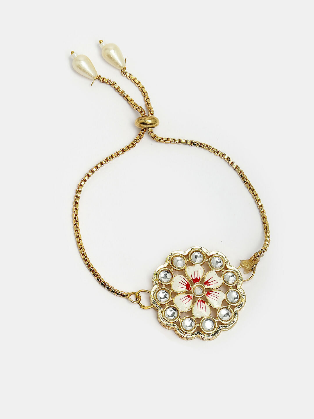 NVR Women & Men Set of 2 Gold Kundan-Studded Bhaiya Bhabhi Rakhi Set With Roli Chawal & Chocolate | Grocsy
