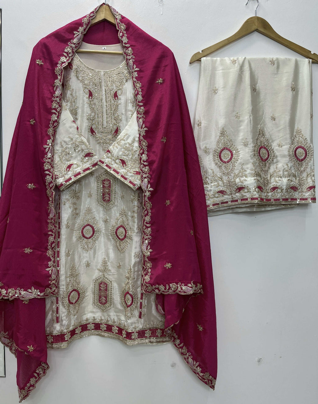 Teeya Creation White Color Chinon Silk Party Wear Trending Palazzo Set | Grocsy