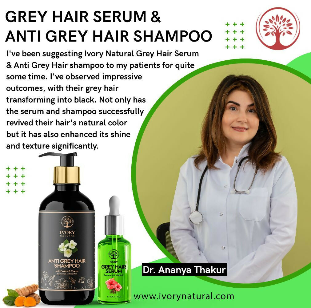 Ivory Natural Grey Serum And Hair Shampoo Combo Restores Natural Hair Wellness And Nourished, Shiny Hair | Grocsy