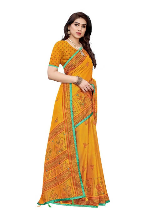 Vamika Embroidery Yellow Jute Silk Saree (Jhulka Yellow) | Grocsy