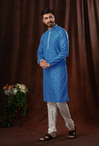Joban Fashion Blue Art Silk Kurta Pyjama | Grocsy