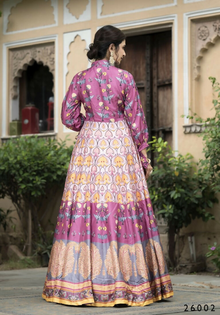 Wedding Designer Purple Soft Dola Silk Anarkali suit with Dupatta - Samanta | Grocsy