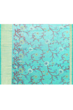 Piyari Fashion Women's Turquoise Embellished Cotton Blend Printed Saree | Grocsy