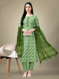 Jyoti Fashion Women's Green Rayon Embroidery & Sequence work Kurta with Trouser & Dupatta | Grocsy