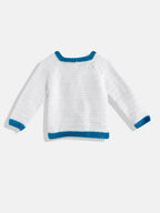 Chutput Kids Woollen Hand Knitted Full Sleeves Cardigan For Baby Boys - White | Grocsy