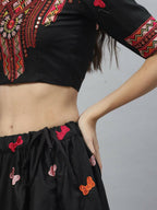 Black Cotton Embroidered Work Lehenga Choli with Dupatta - Jivika | Grocsy