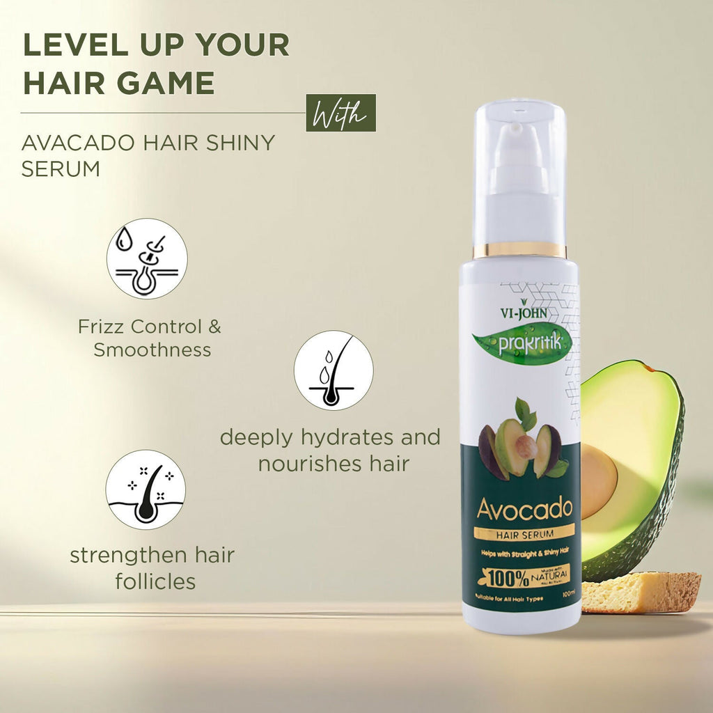 VI-JOHN Prakritik Avocado Hair serum Prevents dryness & Adds shine, 100% Natural Bio-Actives | Grocsy