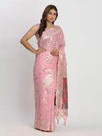 Shree Shyam Fashion Linen Cotton Light Pink Saree | Grocsy