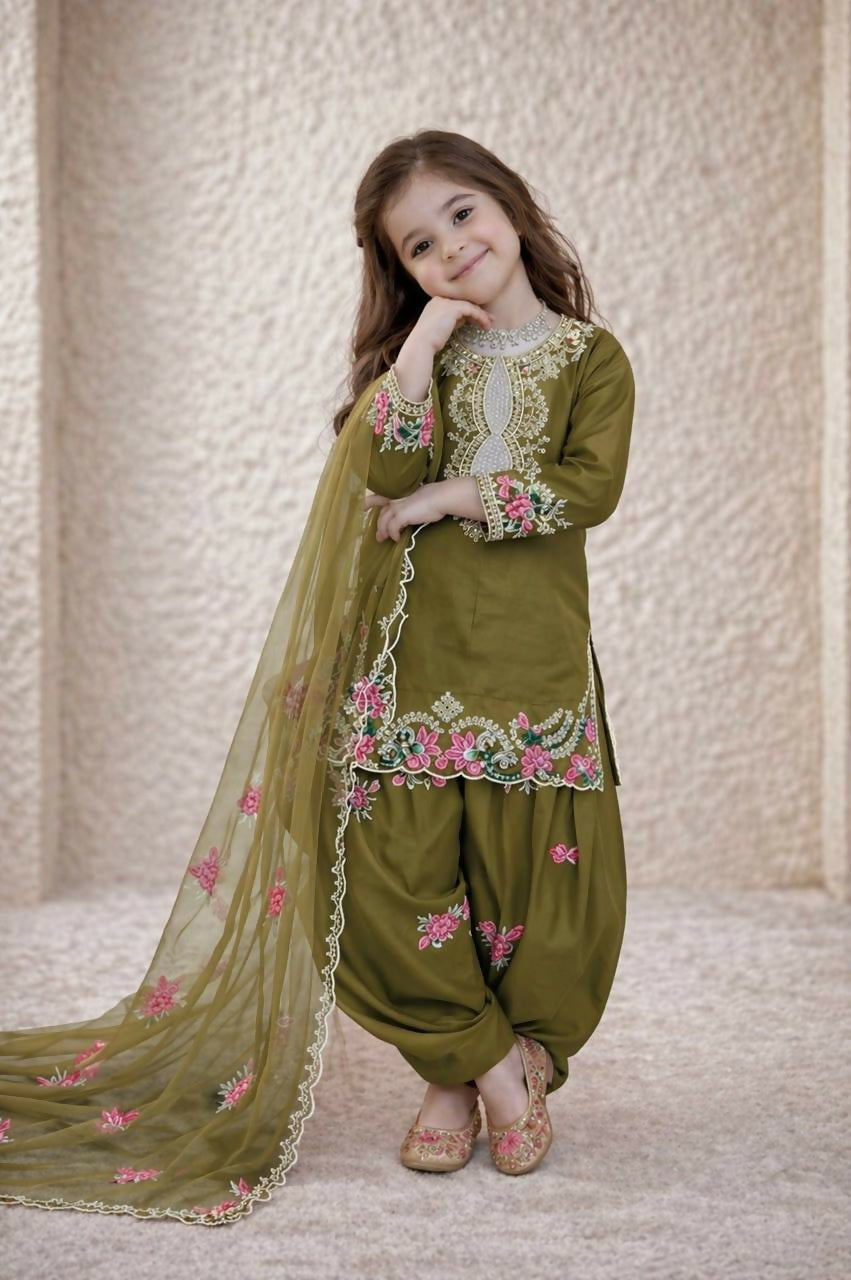 Teeya Creation New Kids Trendy Wedding Wear Traditional Kurta Salwar Set-Green | Grocsy