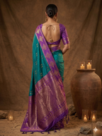 Shree Shyam Fashion Teal Green Soft Silk Saree | Grocsy