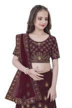 Dwiden Maroon Lehriyu Tafetta Sattin Semi-Stitched Girl's Lehenga Choli | Grocsy