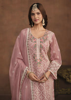 Blush Pink Soft Organza Embroidered Festive Salwar Suit - Emponline | Grocsy