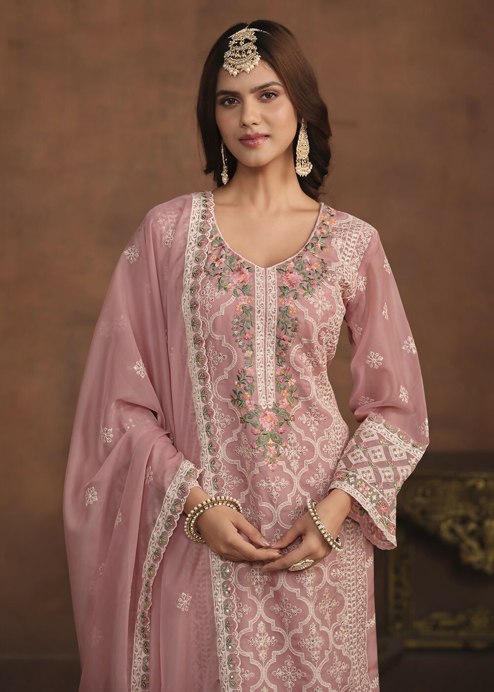 Blush Pink Soft Organza Embroidered Festive Salwar Suit - Emponline | Grocsy