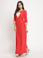 Ahalyaa Wome's Red Crepe Solid Kurta With Dupatta | Grocsy