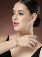 NVR Women's Gold-Polished CZ Stone-Studded Cuff Bracelet | Grocsy