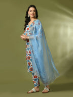 Myshka Women's Multi Printed Cotton Straight Party Kurta Set With Dupatta | Grocsy
