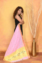 Very Much Indian Handloom Pure Cotton Paithani Dupatta Pink | Grocsy
