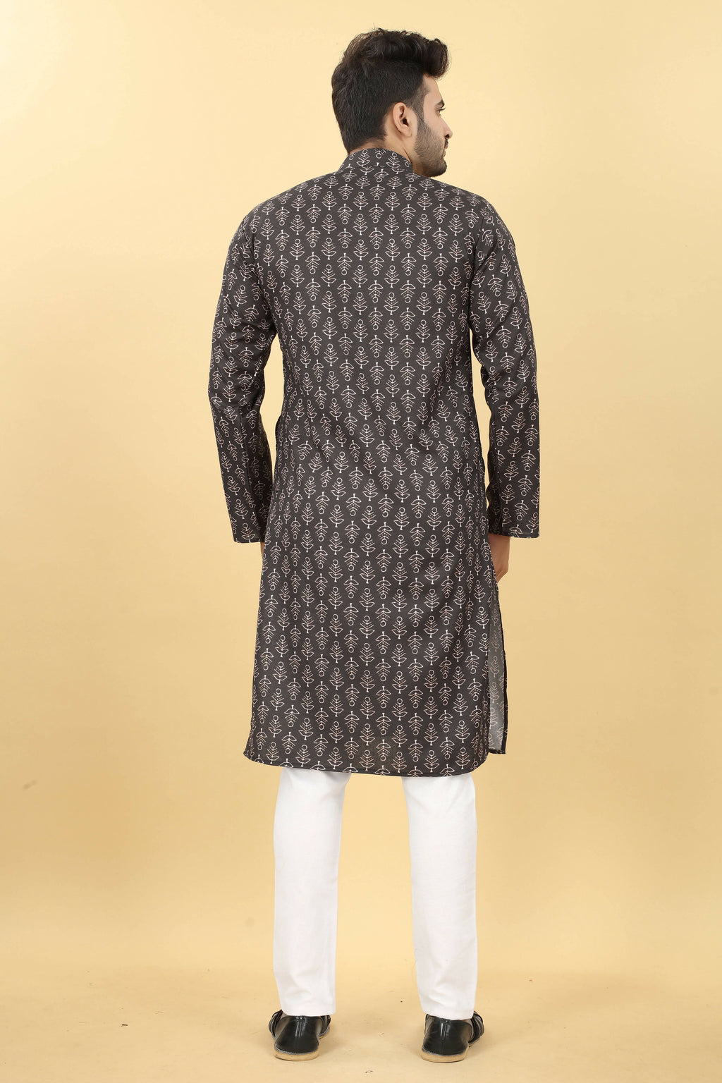 Black Cotton Printed Men's Kurta - Mahotsav | Grocsy
