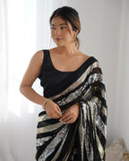 Black Georgette Sequance Embroidery Work Border Saree - Sitare | Grocsy