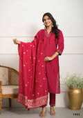 Festive Wear Ethnic Red Viscose chanderi Stitched Suit With Dupatta - Nisha | Grocsy