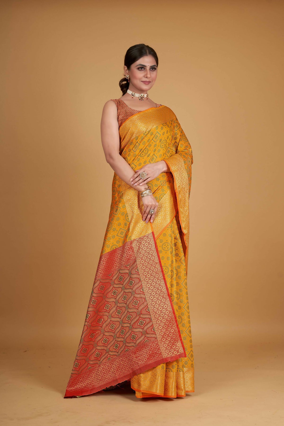 Mustard Silk Woven Design Saree With Unstitched Blouse Piece - Akshita | Grocsy