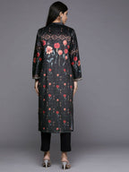 Ahalyaa Women Black & Red Floral Printed Gotta Patti Floral Velvet Kurta | Grocsy