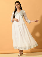 Myshka Women's White Fit and Flare Party Dress | Grocsy