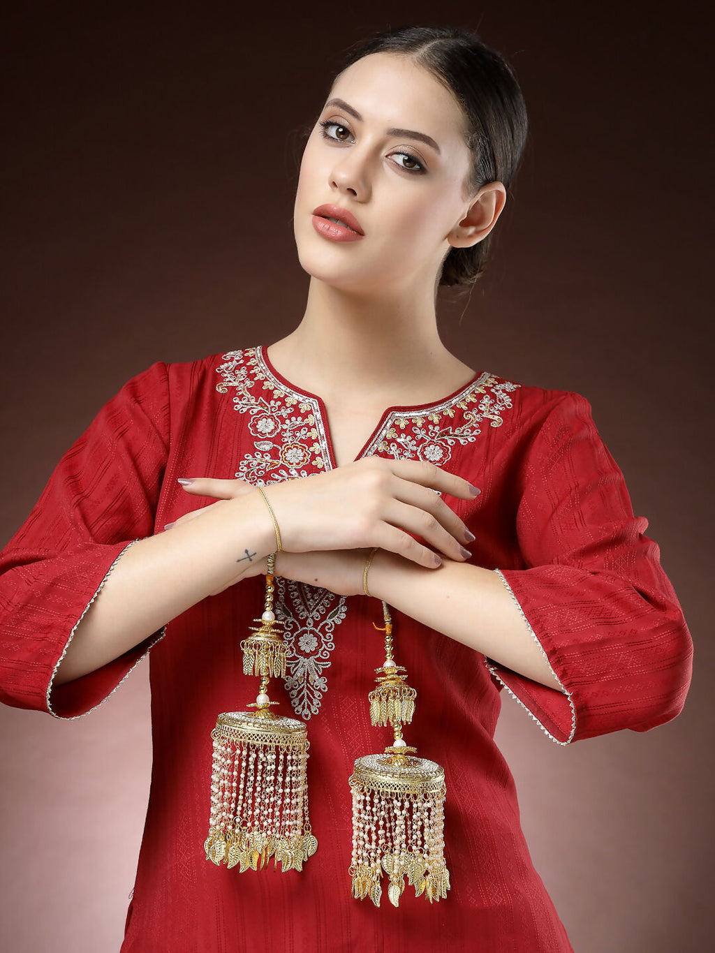 NVR Women's Pack Of 2 Gold-Polished Kundan Bridal Heavy Kaleera Sets | Grocsy