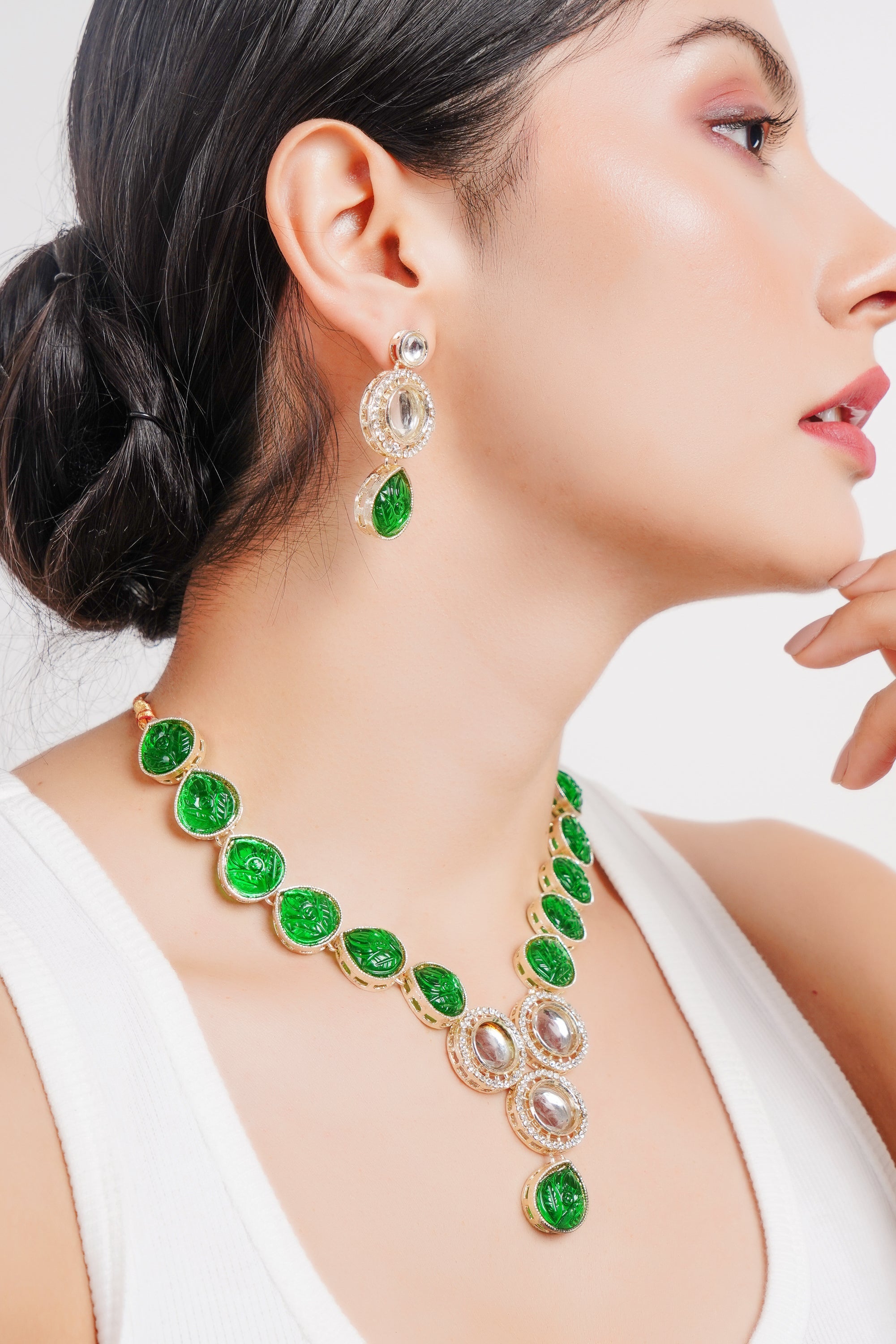 Divisha Alloy Gold-plated Green Jewellery Set | Grocsy
