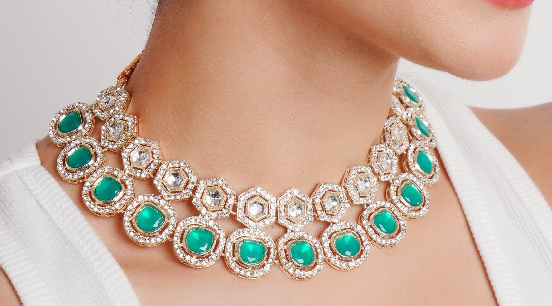 Divisha Alloy Gold-plated Green Jewellery Set | Grocsy