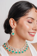 Divisha Alloy Gold-plated Green Jewellery Set | Grocsy