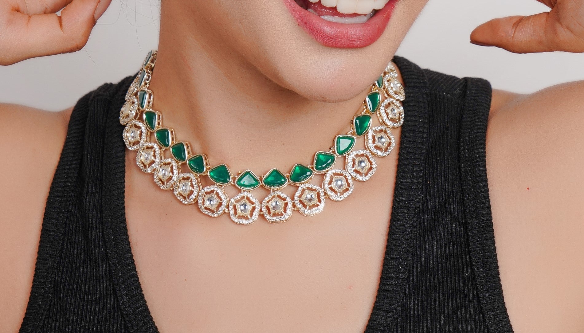 Divisha Alloy Gold-plated Delicate Green Jewellery Set | Grocsy