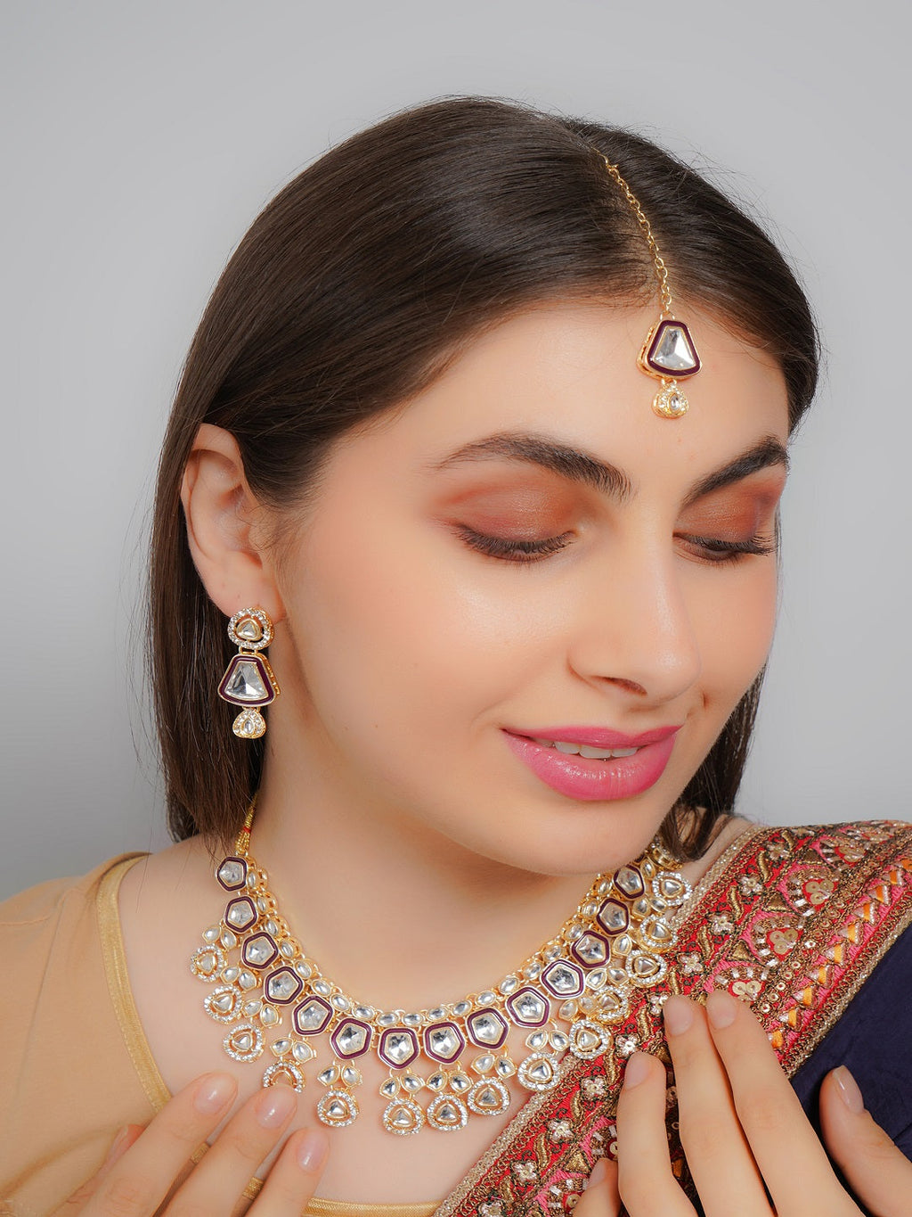 Divisha Alloy Gold-plated White Purple Western Jewellery Set | Grocsy