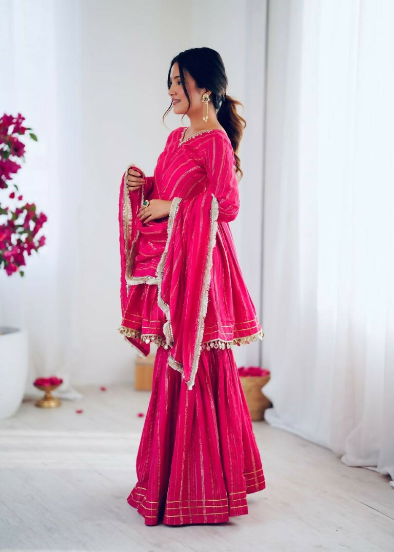 Teeya Creation Pink Color Mal Chanderi Silk Mirror Work And Hand Work Sharara set | Grocsy