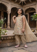 Teeya Creation Trendy Stylish Kids Wear Heavy Embroidery Sequence Work Kurta Set -Beige | Grocsy