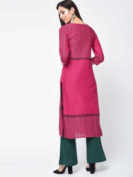Aniyah Cotton Block Printed Latest Pink Straight Kurta (AN-135K) | Grocsy