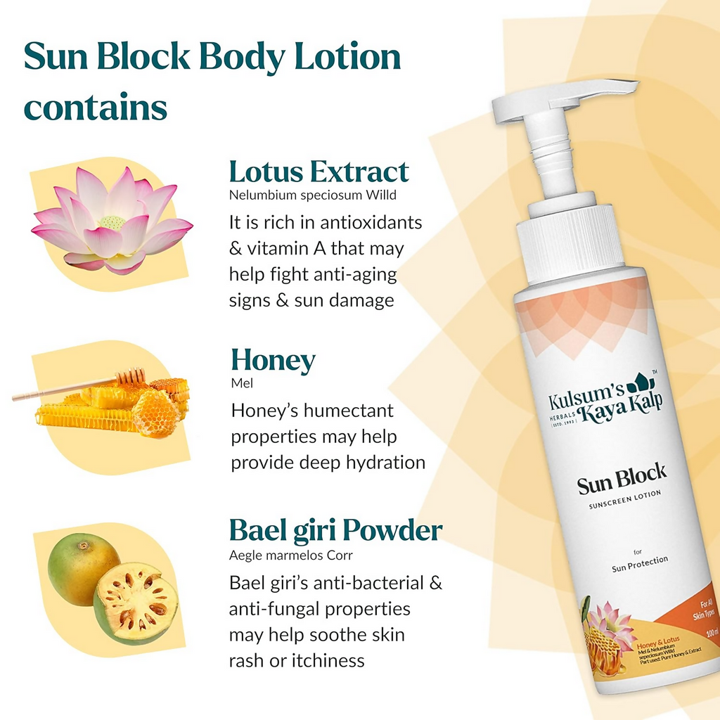Kulsum's Kaya Kalp Sun Block Sunscreen Body Lotion For Sun Protection From Tanning, Sunburn & Pigmentation | Grocsy