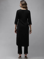 Yufta Women Black Yoke Design Thread Work Kurta with Trouser | Grocsy