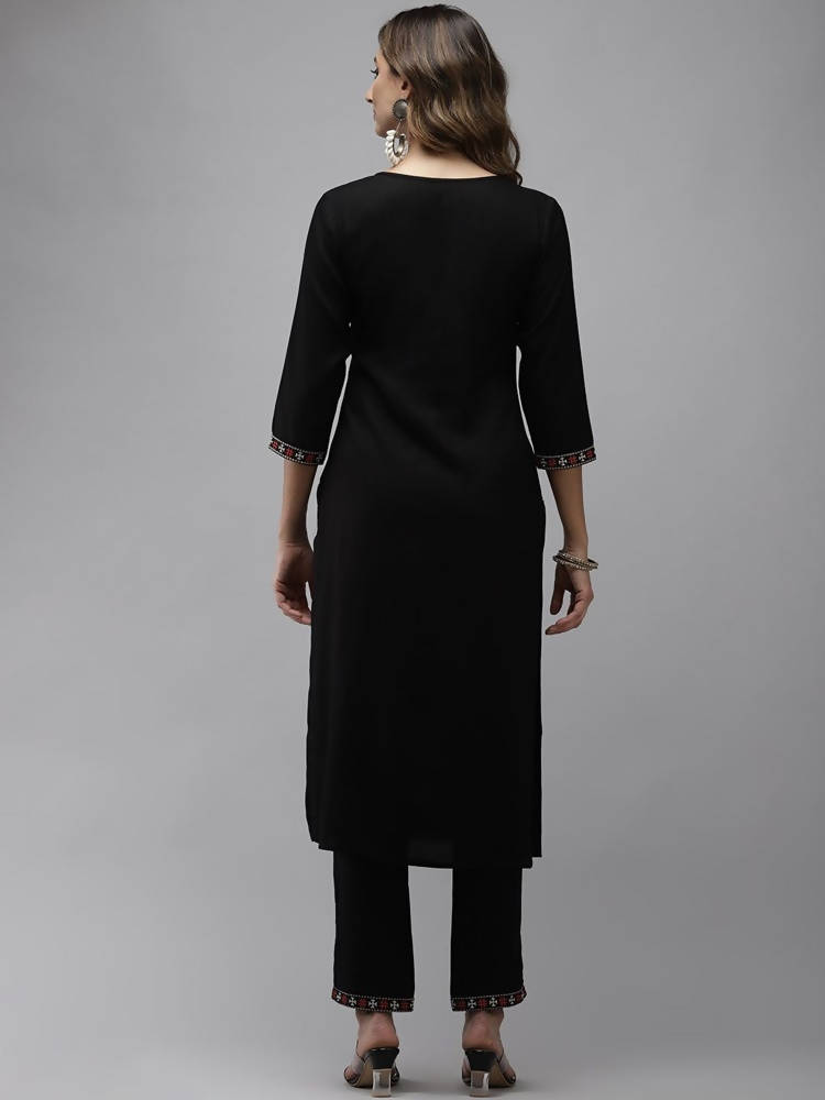 Yufta Women Black Yoke Design Thread Work Kurta with Trouser | Grocsy