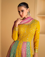 Lorenvalley Fashion Yellow Faux Georgette Embroidery with Sequince Work Gown Stitched | Grocsy