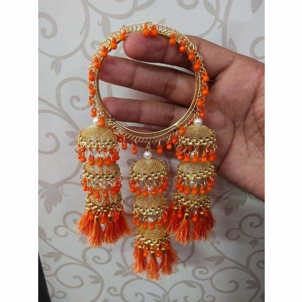 MS Fashion India Stylish Gold Color Hanging Jhumka Bangles With Pearls, Threads | Grocsy