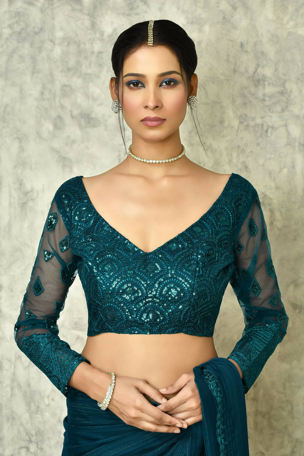 Teal Silk Solid Saree With Blouse Piece - Purvi | Grocsy