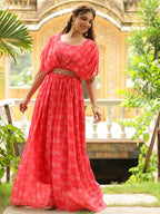 Janasya Pink Georgette Floral Gown | Grocsy