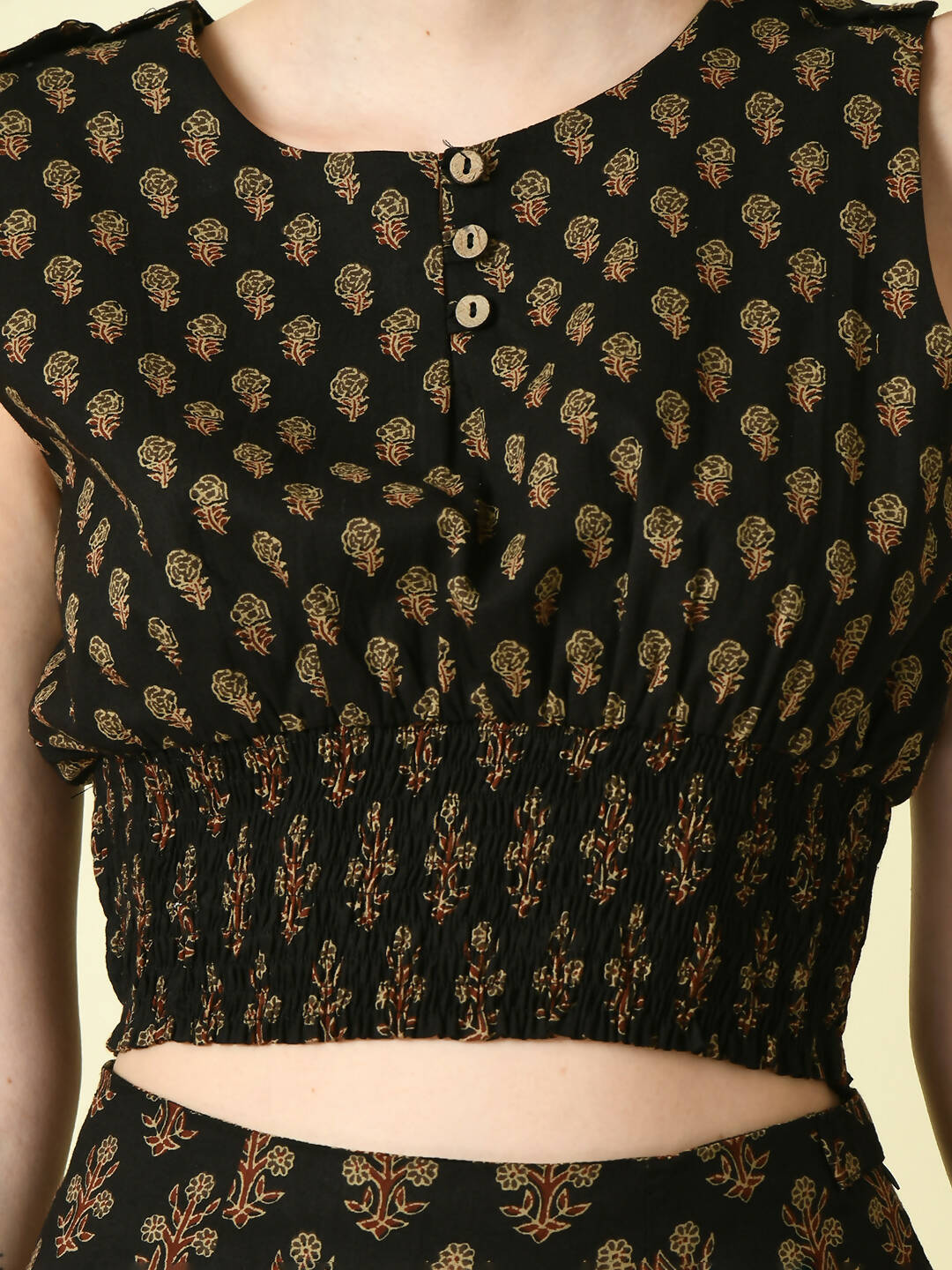 Myshka Women's Black Ethnic Motifs Printed Top | Grocsy