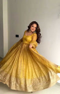 Teeya Creation Elegant Mustard Yellow Solid Silk Anarkali Suit with Dupatta | Grocsy