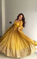 Teeya Creation Elegant Mustard Yellow Solid Silk Anarkali Suit with Dupatta | Grocsy