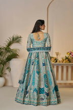 Kesar Fab Sky-Blue Banarasi Silk Embroidered Lehenga | Grocsy
