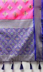 Lorenvalley Fashion Pink Organza Silk Woven Design with Meenakari Weaving Saree | Grocsy